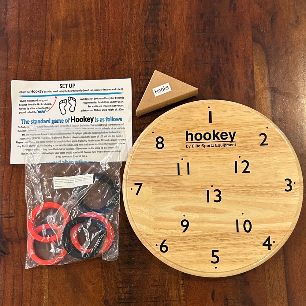 Hookey Game Set - Natural Wood with Black and Red Rings